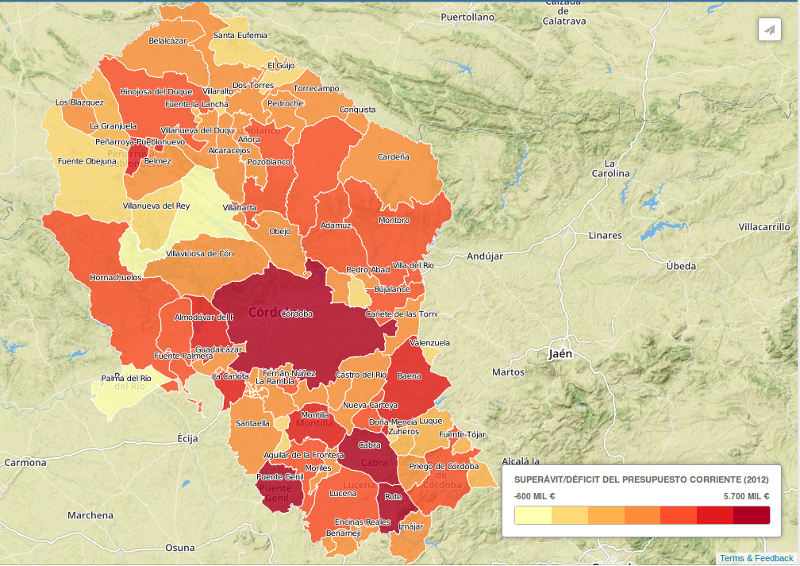 Superávit o déficit del presupuesto corriente de los municipios de la provincia de Córdoba (2012)